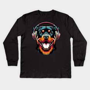 Smiling Rottweiler DJ Radiates Joy in Japanese Art Kids Long Sleeve T-Shirt